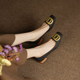 Iva Black Low Heeled Square Toe Flats newgew