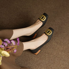 Iva Black Low Heeled Square Toe Flats newgew