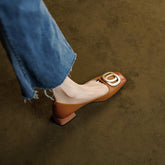 Iva Brown Low Heeled Square Toe Flats newgew