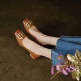 Iva Brown Low Heeled Square Toe Flats newgew