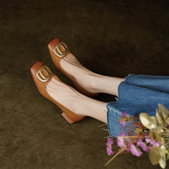 Iva Brown Low Heeled Square Toe Flats newgew