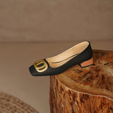 Iva Black Low Heeled Square Toe Flats newgew