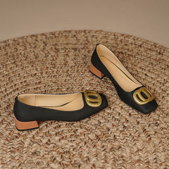 Iva Black Low Heeled Square Toe Flats newgew