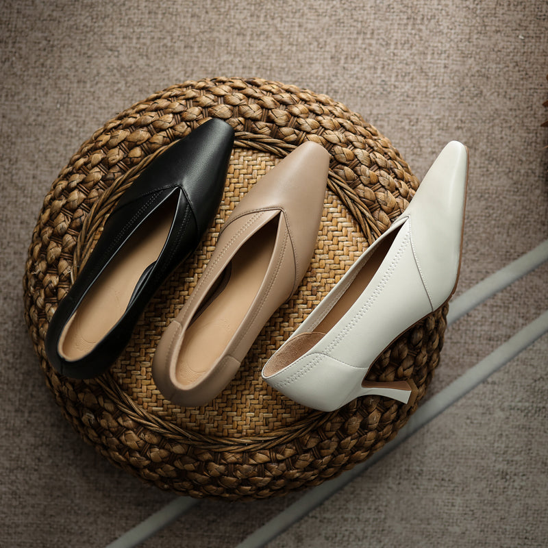 Gwen white pointed toe kitten heels Newgew