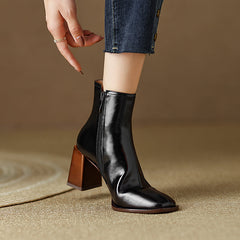 Honor Square Toe Ankle Boots with Heels Black Newgew