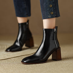 Honor Square Toe Ankle Boots with Heels Black Newgew