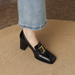 Irie Black Chunky Heel Loafers Newgew