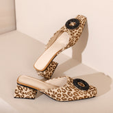 Diane Leopard Print Handmade Low Chunky Heel Mules NEW GEW