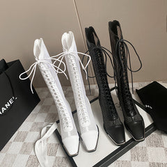 Calliope Summer Mesh Heeled Lace Up Knee High Boots Newgew