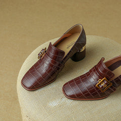 Israa Crocodile Mid Heel Loafers Brown newgew