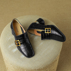 Israa Crocodile Mid Heel Loafers Black newgew