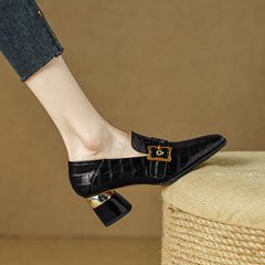 Israa Crocodile Mid Heel Loafers Black newgew