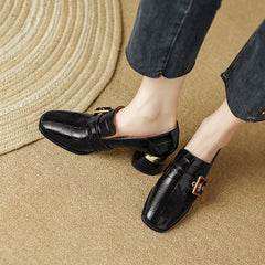 Israa Crocodile Mid Heel Loafers Black newgew