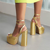 Gracy Sandals Platform Gold Heels Newgew
