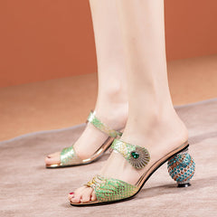 Devora Peep Toe Novelty Rhinestone Mules NEW GEW