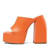 Della Platform Open Toe Chunky Heel Mules NEW GEW