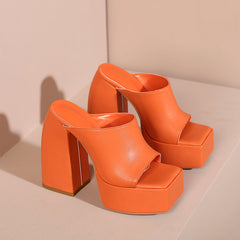Della Platform Open Toe Chunky Heel Mules NEW GEW