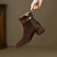 Hawa Patchwork Brown Ankle Booties Newgew