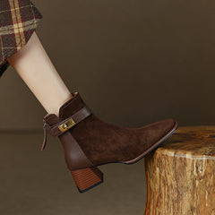 Hawa Patchwork Brown Ankle Booties Newgew