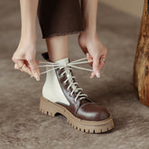 Heidi Lace up Patchwork Leather Boots Newgew