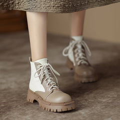 Heidi Nude and Beige Patchwork Boots Newgew