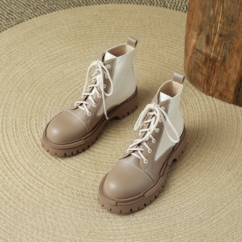 Heidi Nude and Beige Patchwork Boots Newgew