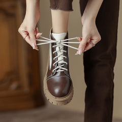 Heidi Lace up Patchwork Leather Boots Newgew