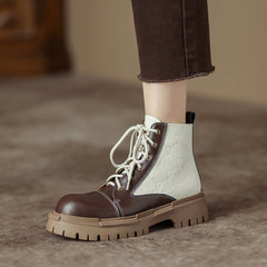 Heidi Lace up Patchwork Leather Boots Newgew