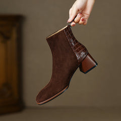 Heidy Patchwork Ankle Booties with Heels Newgew