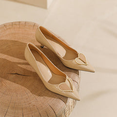 Hailey Patent Leather Pointy Toe Handmade Kitten Heels with Heart Decor Newgew