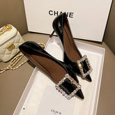 Gitty Pointed Toe Black Heels with Rhinestones Newgew