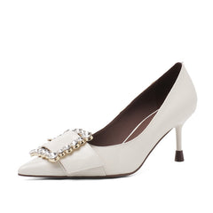 Gitty Pointed Toe White Rhinestone Heels Newgew