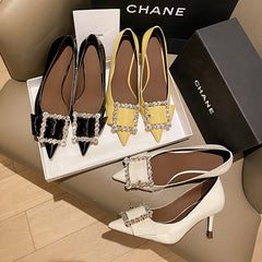 Gitty Pointed Toe White Rhinestone Heels Newgew