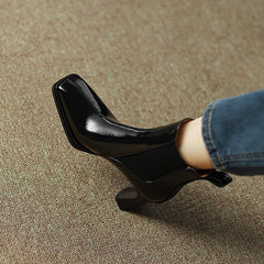Hanna Black Square Toe Ankle Boots with Heels Newgew