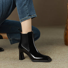 Hanna Black Square Toe Ankle Boots with Heels Newgew