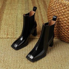 Hanna Black Square Toe Ankle Boots with Heels Newgew
