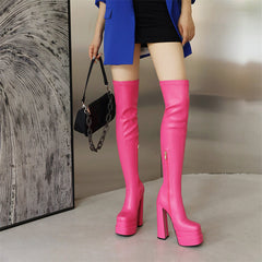 Gittel Peep Toe Pink Thigh High Boots Newgew
