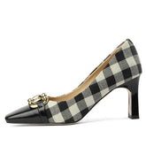 Dana Plaid Patchwork Mid Heel Slip on Pumps NEW GEW