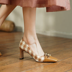 Dana Plaid Patchwork Mid Heel Slip on Pumps NEW GEW