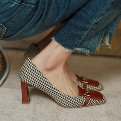 Desiree Plaid Slip on Mid Heel Pumps NEW GEW