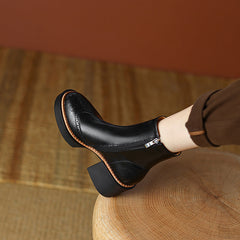 Hanan Block Heel Black Brogue Boots Newgew