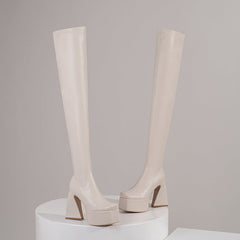 Fanta Platform White Thigh High Boots Newgew