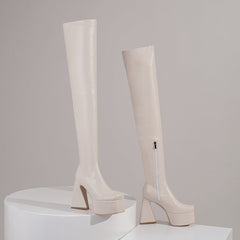 Fanta Platform White Thigh High Boots Newgew