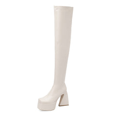 Fanta Platform White Thigh High Boots Newgew