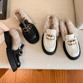 Zayda Genuine Leather Platform Chunky Mules with Fur Newgew