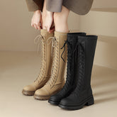 Hawa Black Knee High Lace up Combat Boots Newgew