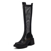 Evie Black Mesh Knee High Boots with Heels NEW GEW