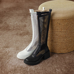 Evie Black Mesh Knee High Boots with Heels NEW GEW