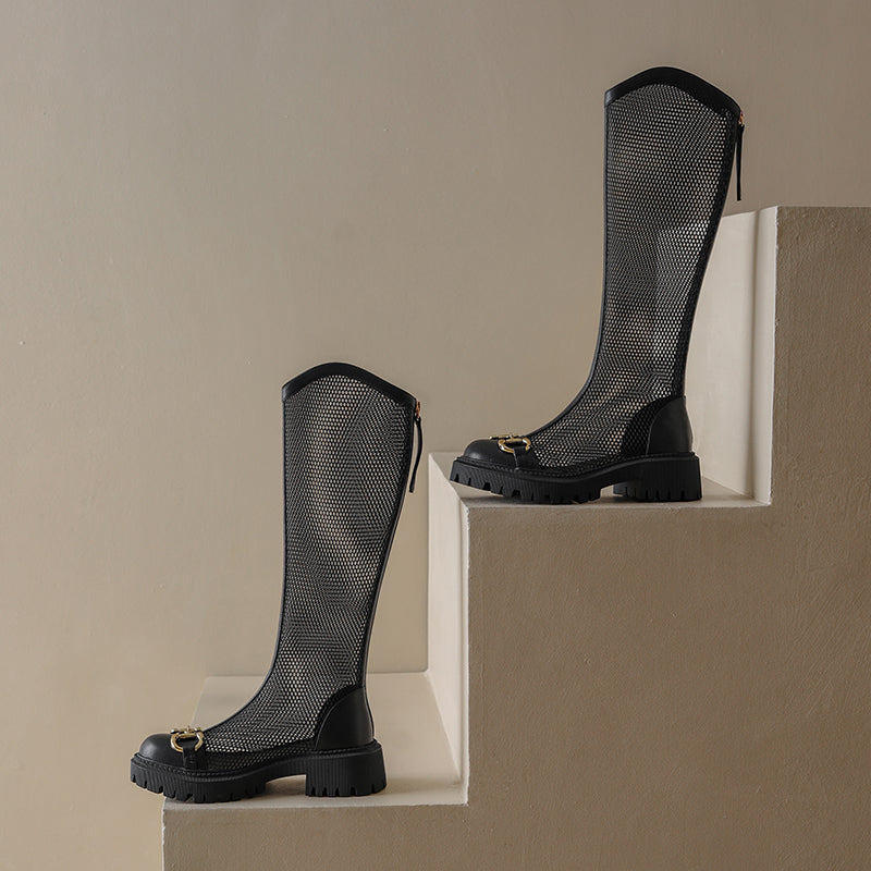 Ember Black Womens Mesh Knee High Boots NEW GEW