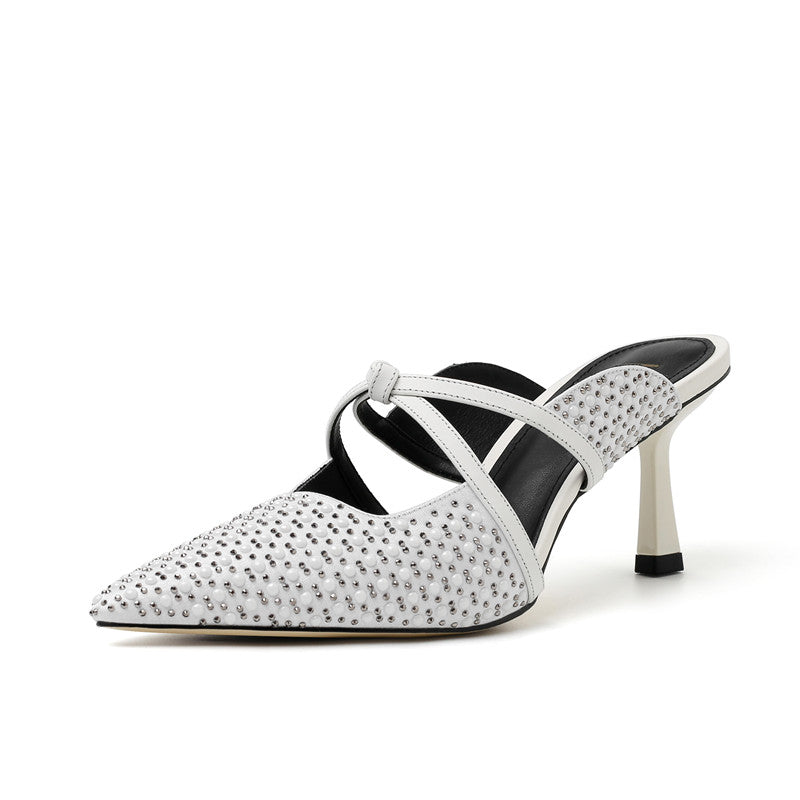Glory White Kitten Heel Mules Newgew